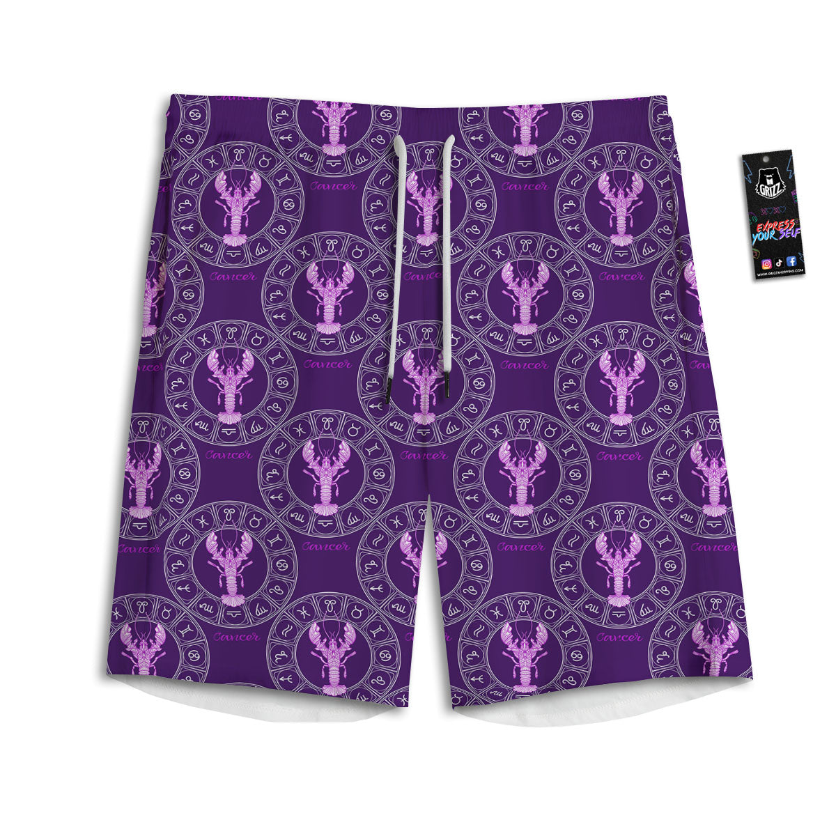 Zodiac Cancer Purple Print Pattern Men's Athletic Shorts