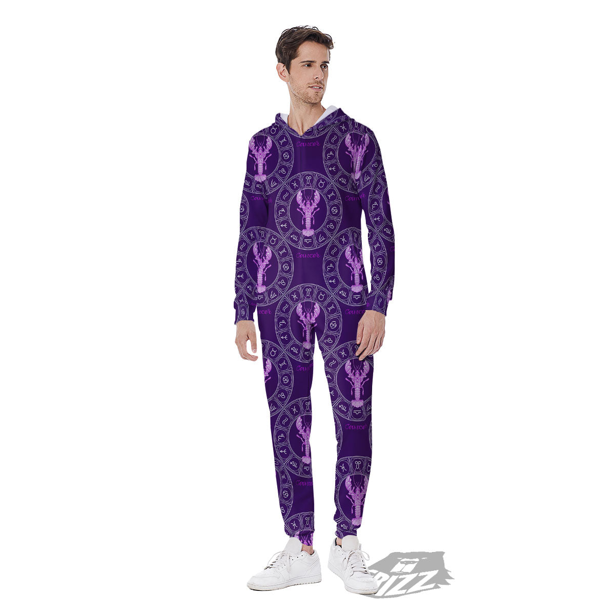Zodiac Cancer Purple Print Pattern Men's Jumpsuit-grizzshop