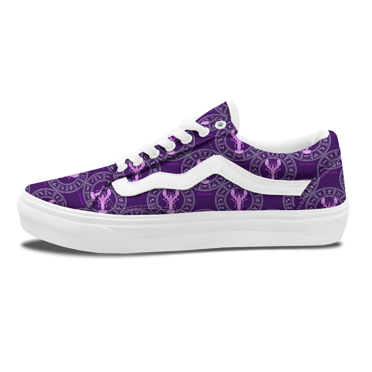 Zodiac Cancer Purple Print Pattern Skate Shoes-grizzshop