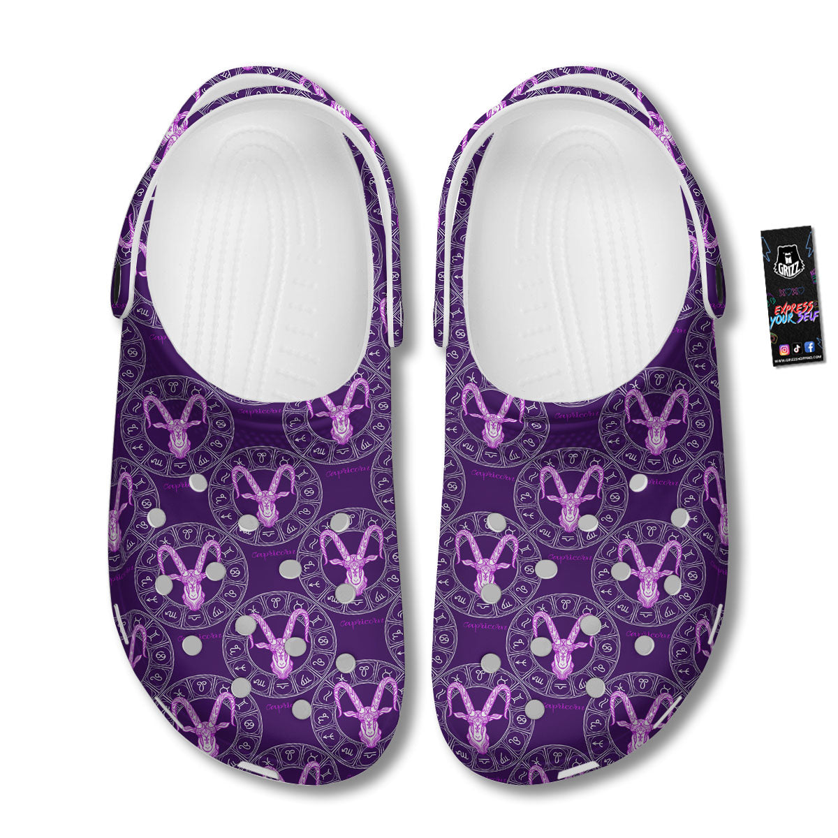 Zodiac Capricorn Purple Print Pattern Clog-grizzshop