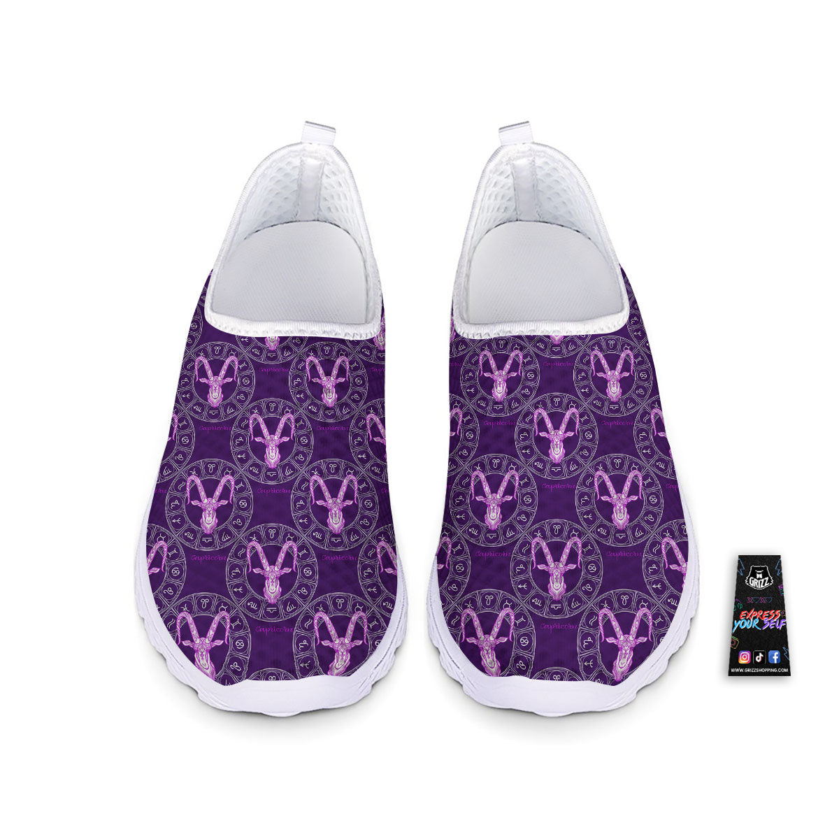 Zodiac Capricorn Purple Print Pattern Nurse Shoes-grizzshop