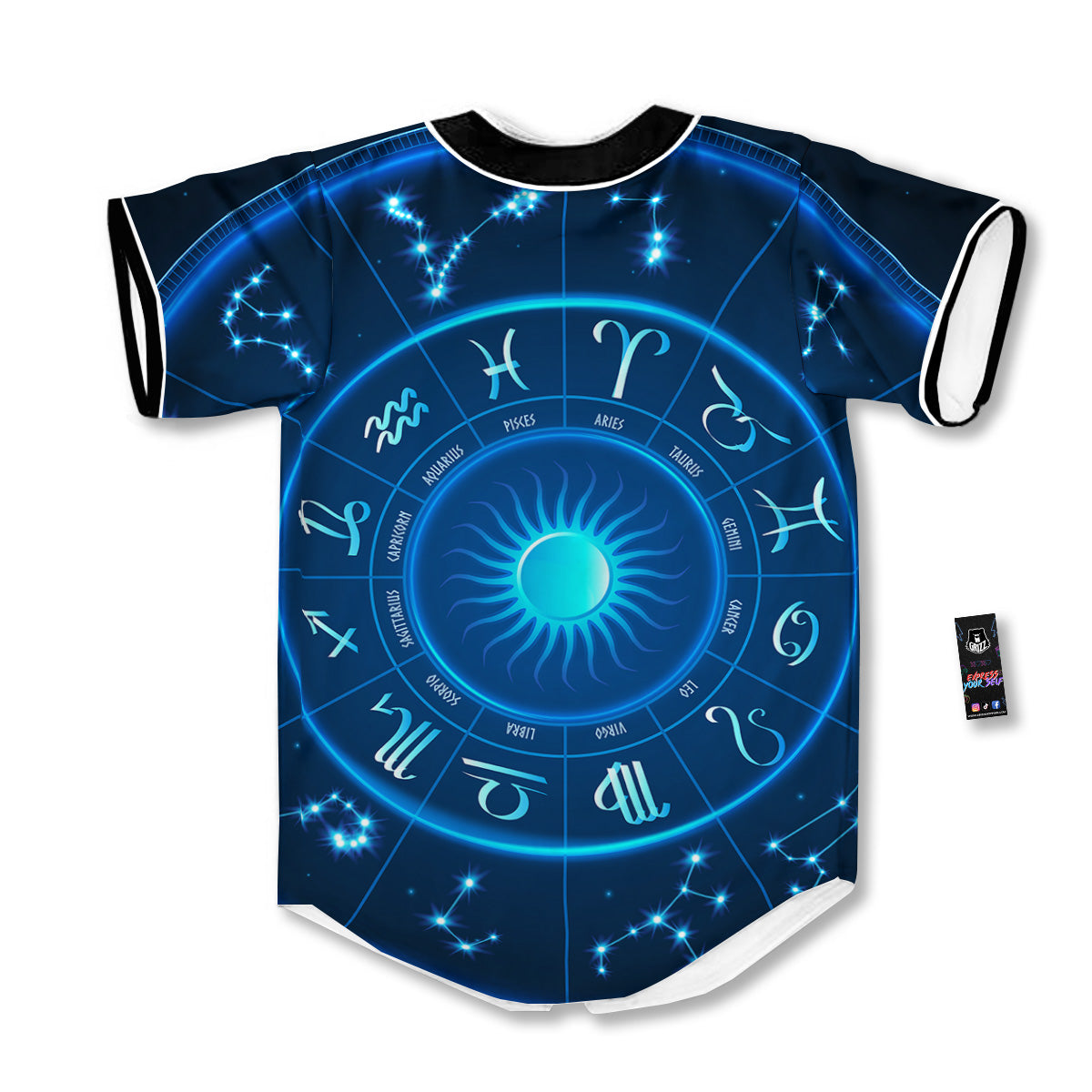 Zodiac Circle Blue Light Print Baseball Jersey-grizzshop