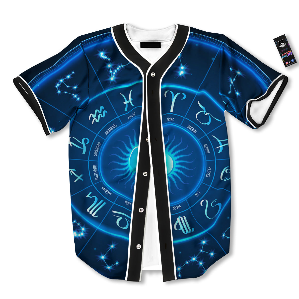 Zodiac Circle Blue Light Print Baseball Jersey-grizzshop