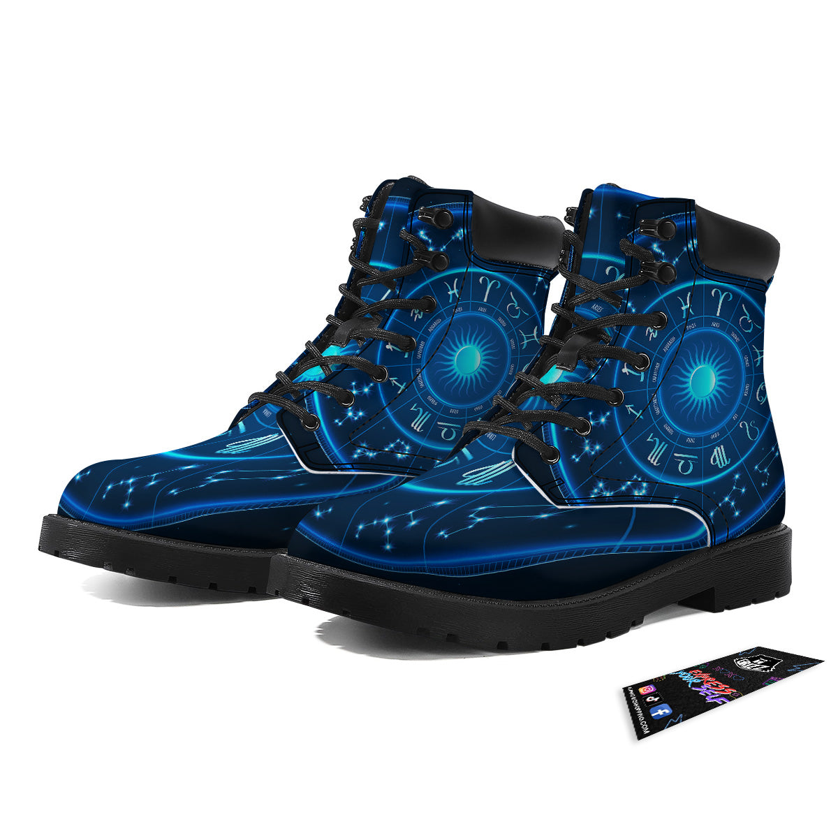 Zodiac Circle Blue Light Print Boots-grizzshop