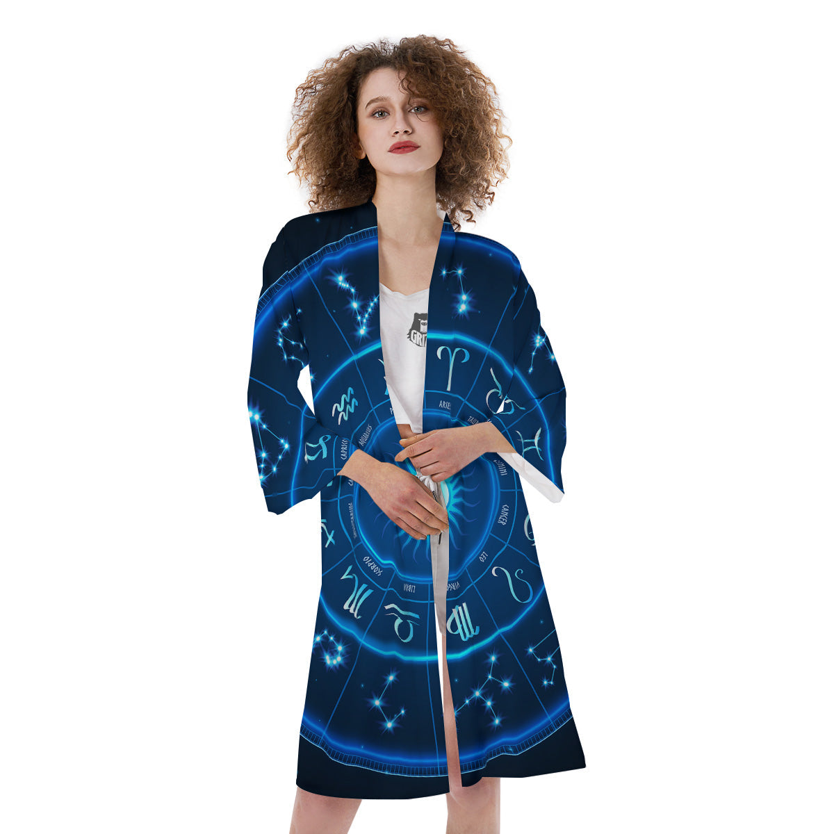 Zodiac Circle Blue Light Print Kimono-grizzshop