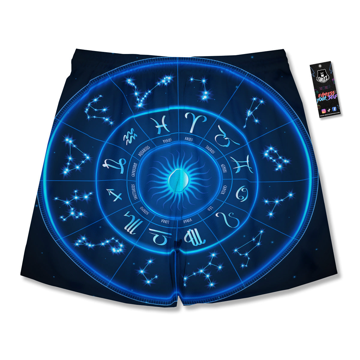 Zodiac Circle Blue Light Print Men's Running Shorts-grizzshop