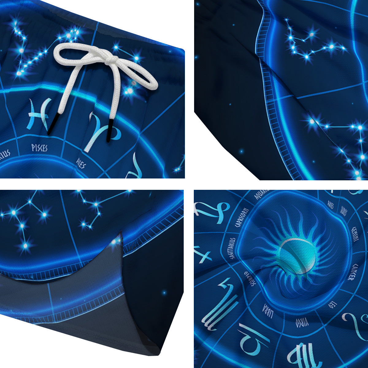 Zodiac Circle Blue Light Print Men's Running Shorts-grizzshop
