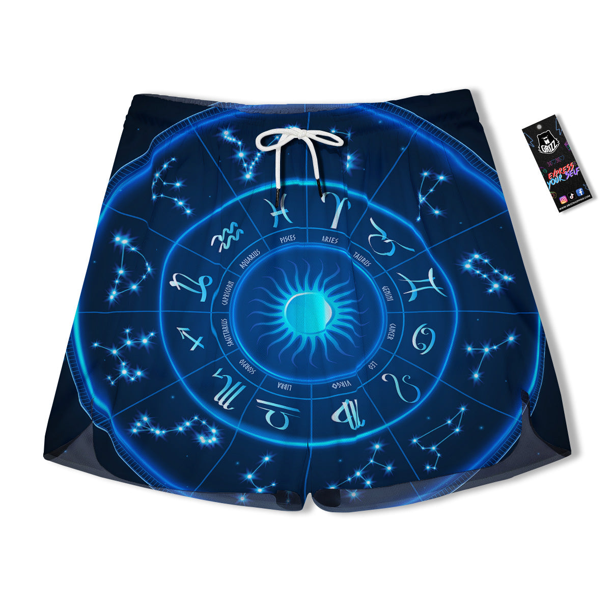 Zodiac Circle Blue Light Print Men's Running Shorts-grizzshop