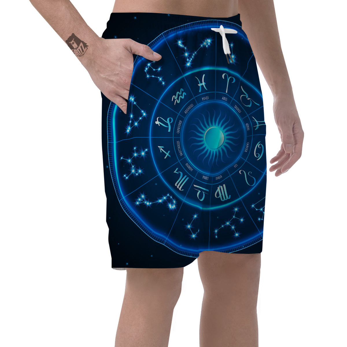 Zodiac Circle Blue Light Print Men's Shorts-grizzshop
