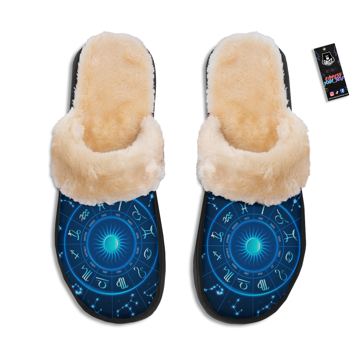 Zodiac Circle Blue Light Print Slippers-grizzshop