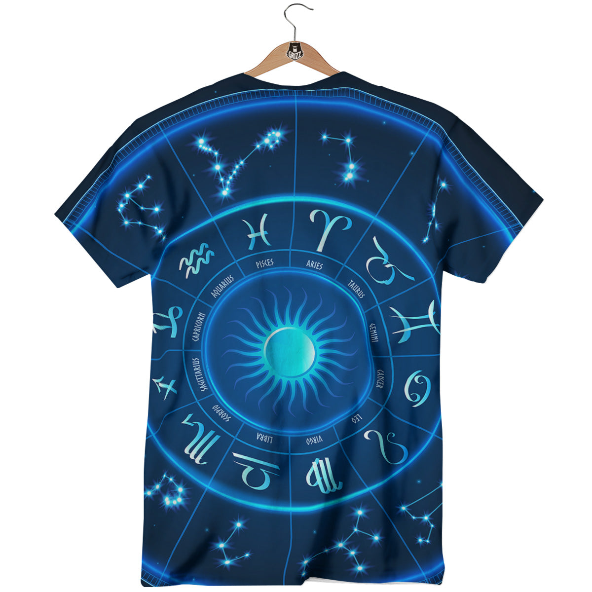 Zodiac Circle Blue Light Print T-Shirt-grizzshop