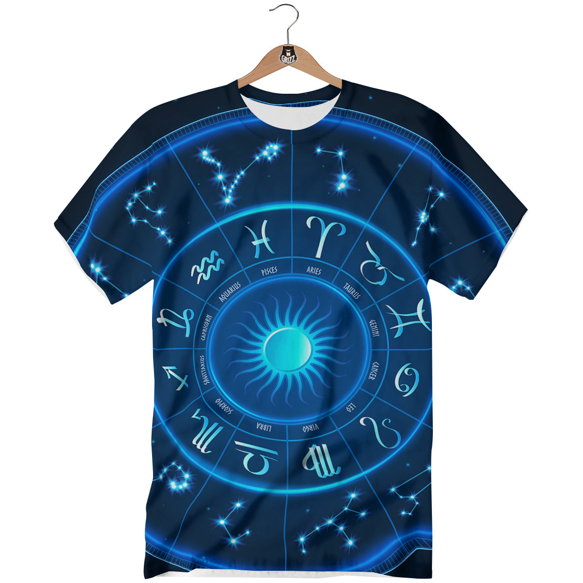 Zodiac Circle Blue Light Print T-Shirt-grizzshop