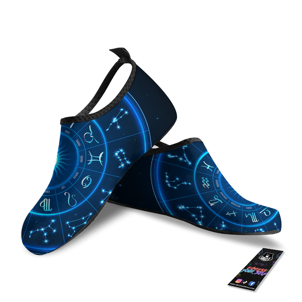 Zodiac Circle Blue Light Print Water Shoes-grizzshop