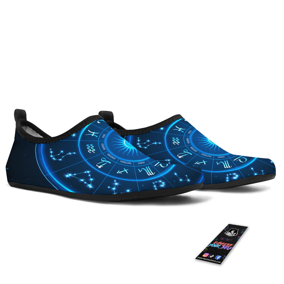 Zodiac Circle Blue Light Print Water Shoes-grizzshop