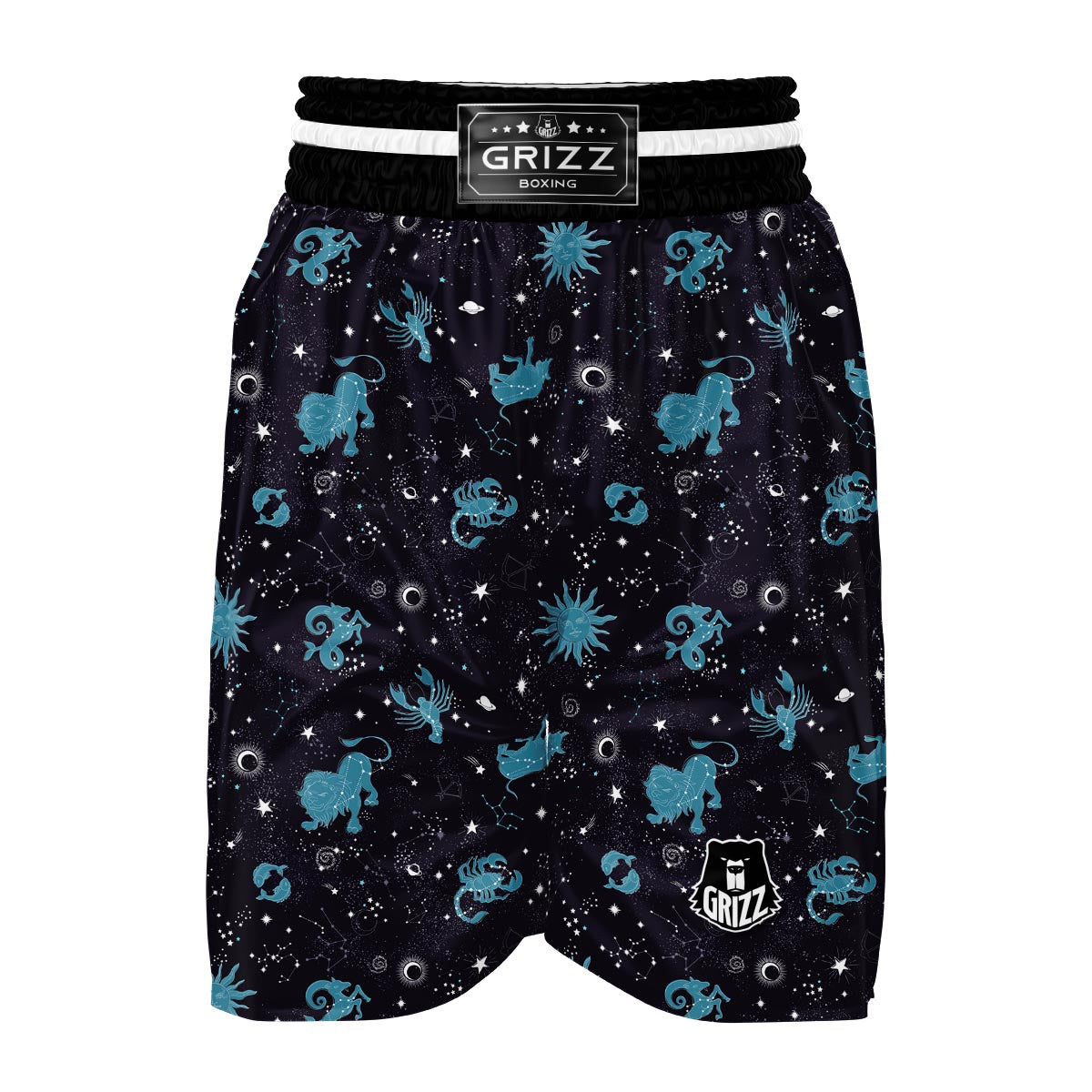 Zodiac Constellation Pattern Print Boxing Shorts-grizzshop