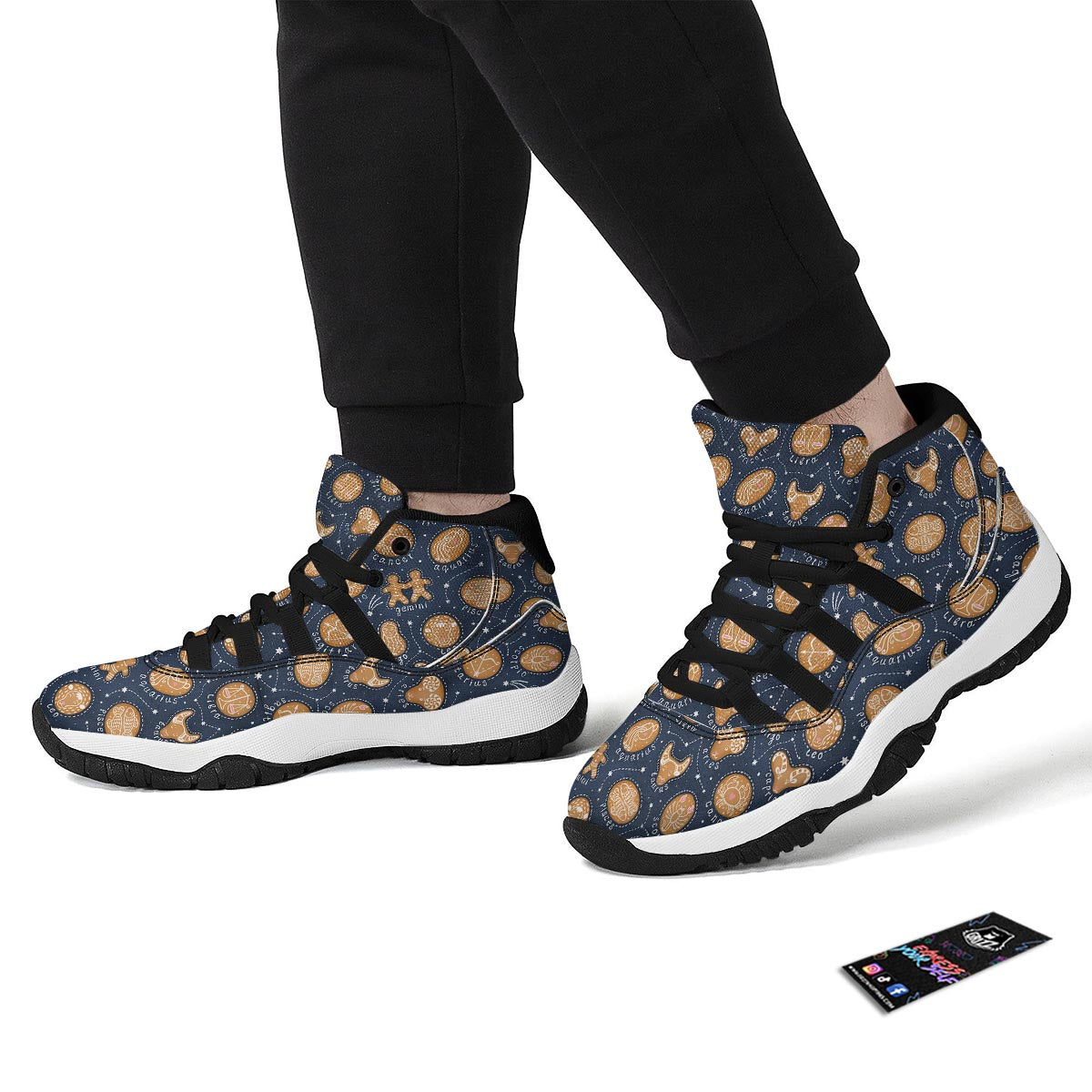 Zodiac Cookie Pattern Print Black Bball Shoes-grizzshop