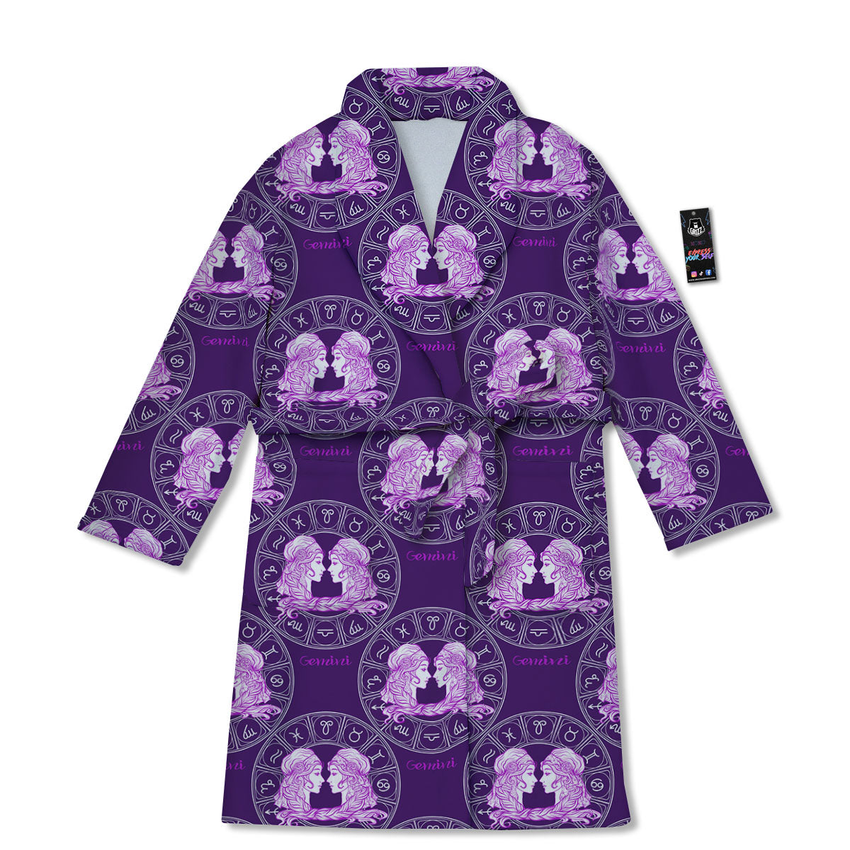 Zodiac Gemini Purple Print Pattern Bathrobe-grizzshop
