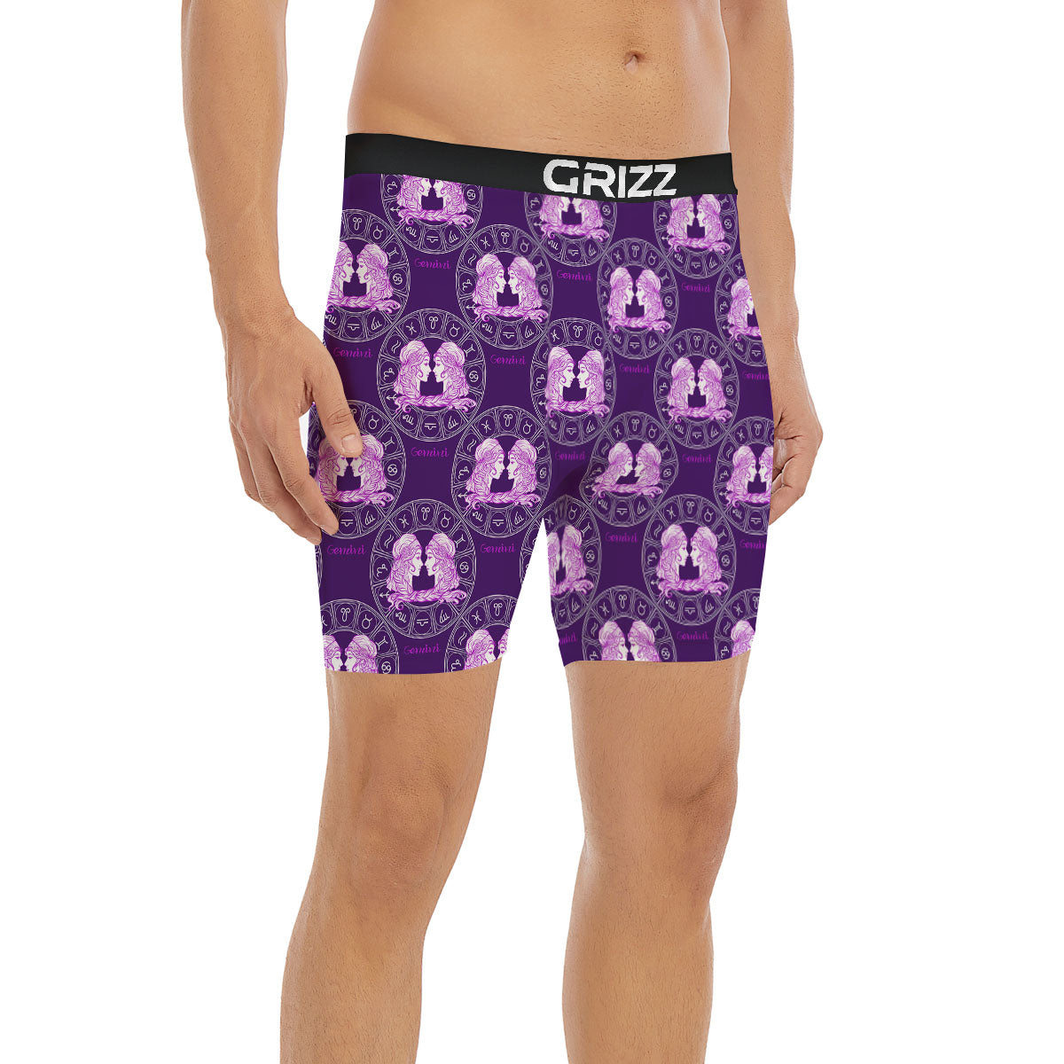 Zodiac Gemini Purple Print Pattern Boxer Briefs-grizzshop