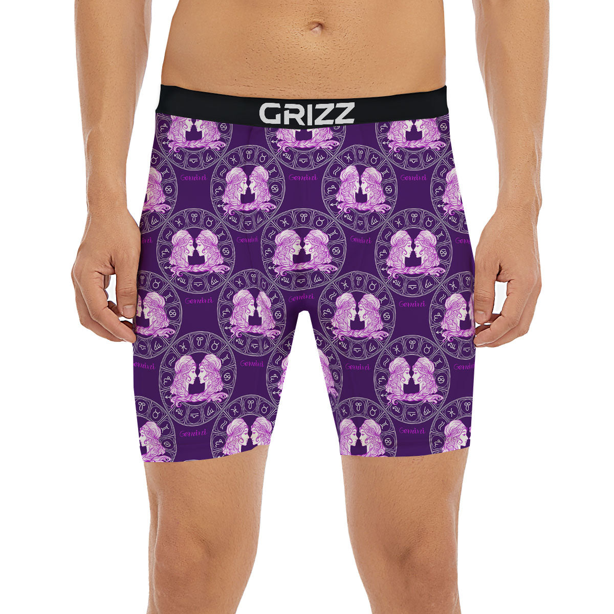 Zodiac Gemini Purple Print Pattern Boxer Briefs-grizzshop