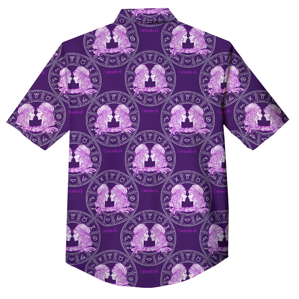 Zodiac Gemini Purple Print Pattern Button Up Shirt-grizzshop