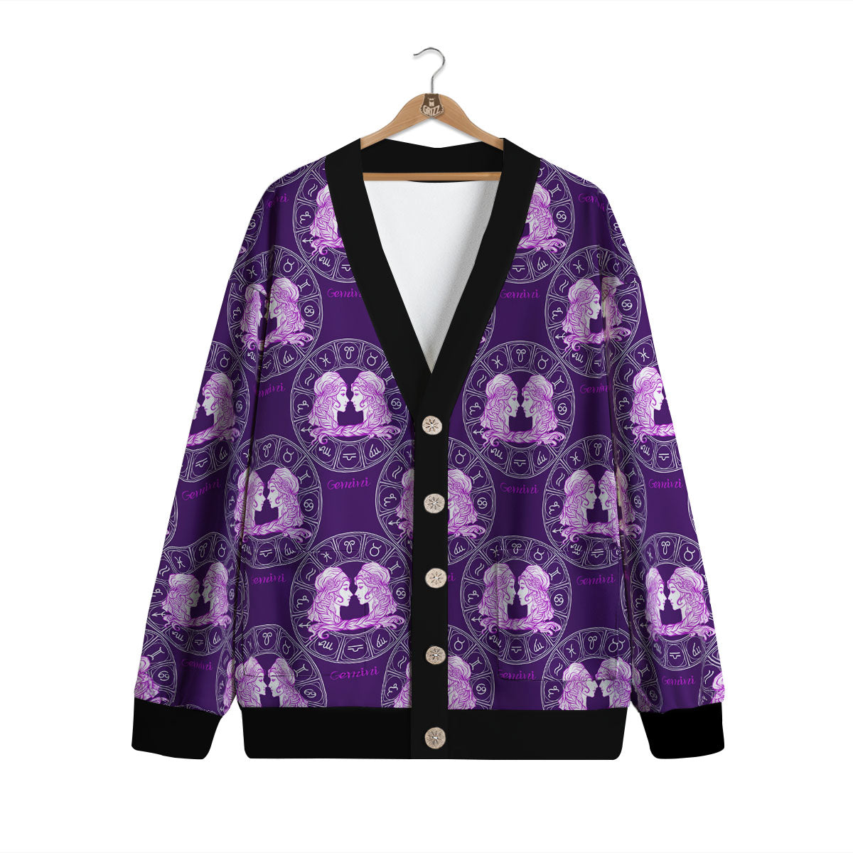 Zodiac Gemini Purple Print Pattern Cardigan-grizzshop