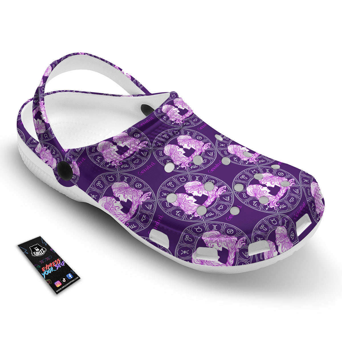 Zodiac Gemini Purple Print Pattern Clog-grizzshop