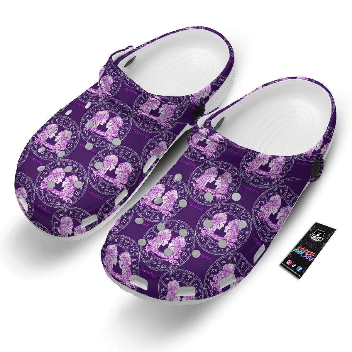 Zodiac Gemini Purple Print Pattern Clog-grizzshop