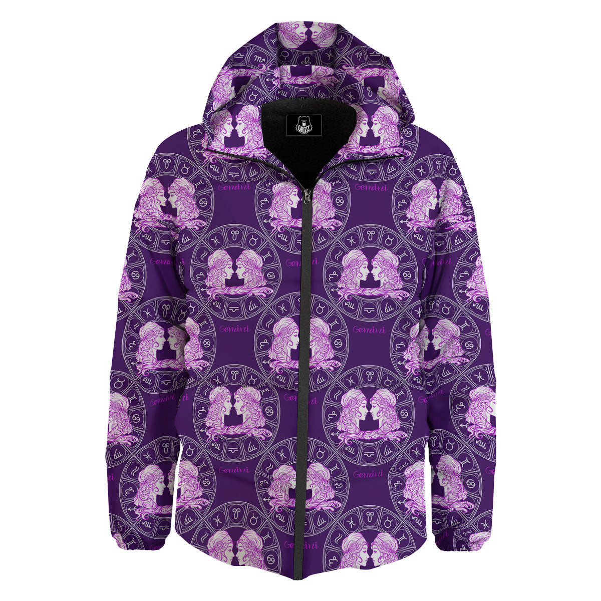 Zodiac Gemini Purple Print Pattern Down Jacket-grizzshop