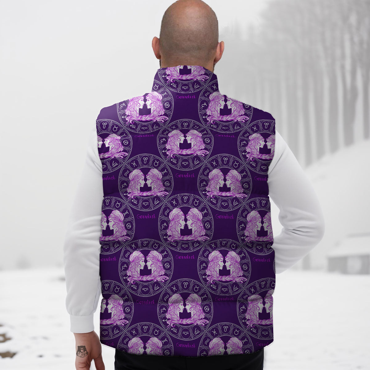 Zodiac Gemini Purple Print Pattern Down Vest