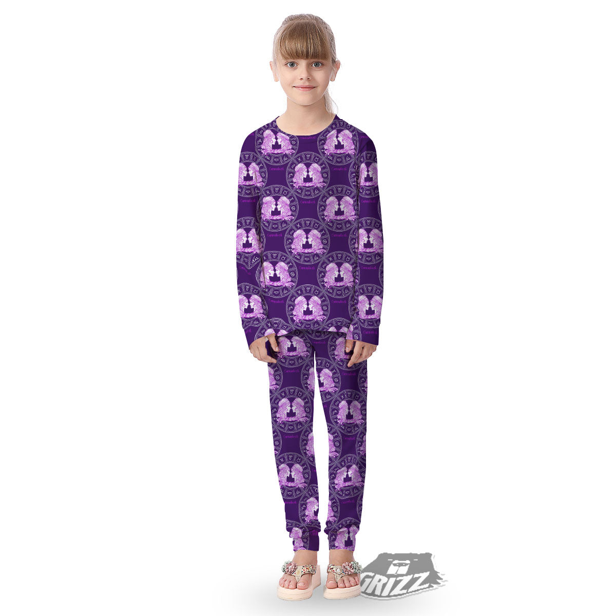 Zodiac Gemini Purple Print Pattern Kid's Pajamas-grizzshop