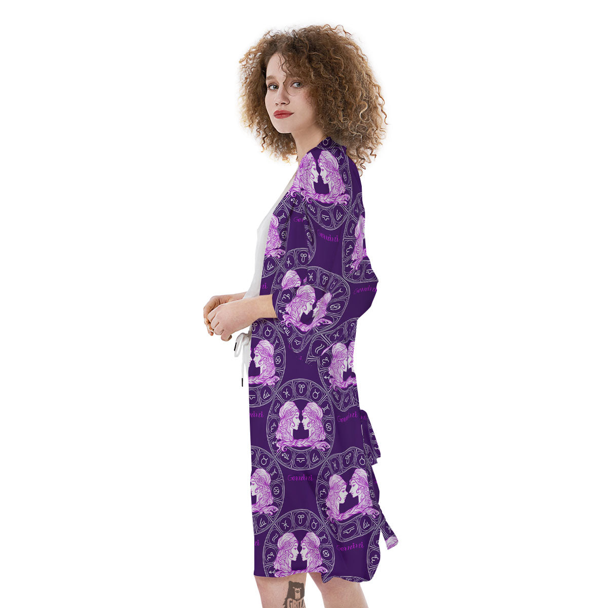 Zodiac Gemini Purple Print Pattern Kimono-grizzshop