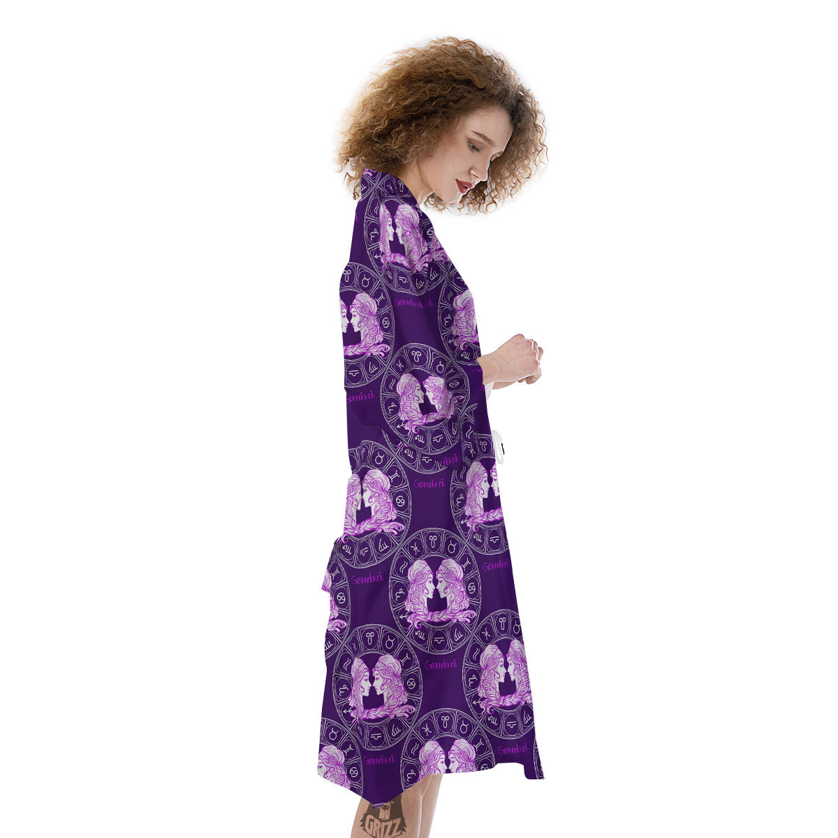 Zodiac Gemini Purple Print Pattern Kimono-grizzshop