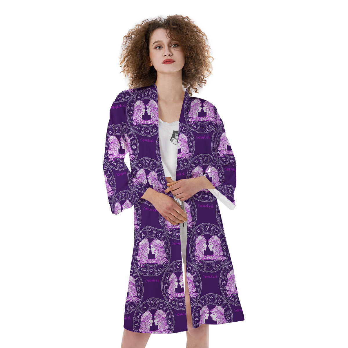 Zodiac Gemini Purple Print Pattern Kimono-grizzshop
