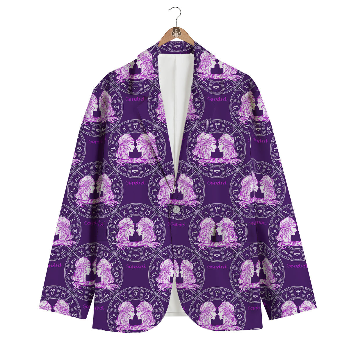 Zodiac Gemini Purple Print Pattern Men's Blazer-grizzshop