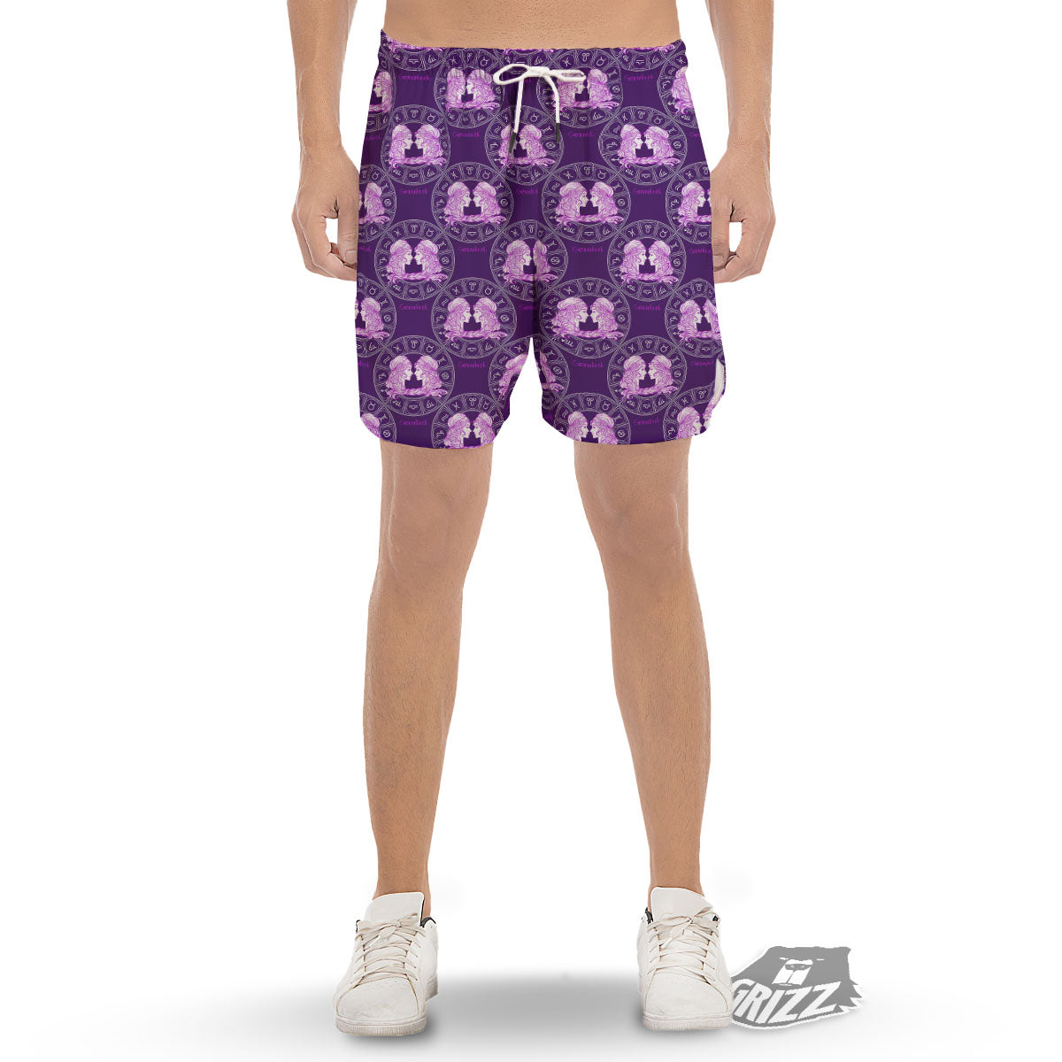 Zodiac Gemini Purple Print Pattern Men's Gym Shorts-grizzshop