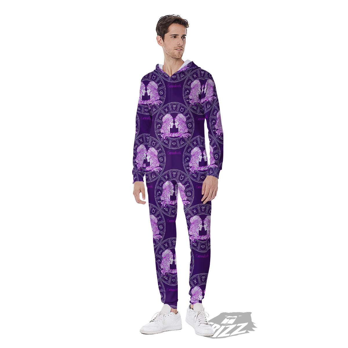 Zodiac Gemini Purple Print Pattern Men's Jumpsuit-grizzshop