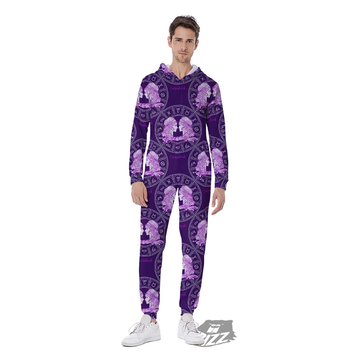 Zodiac Gemini Purple Print Pattern Men's Jumpsuit-grizzshop