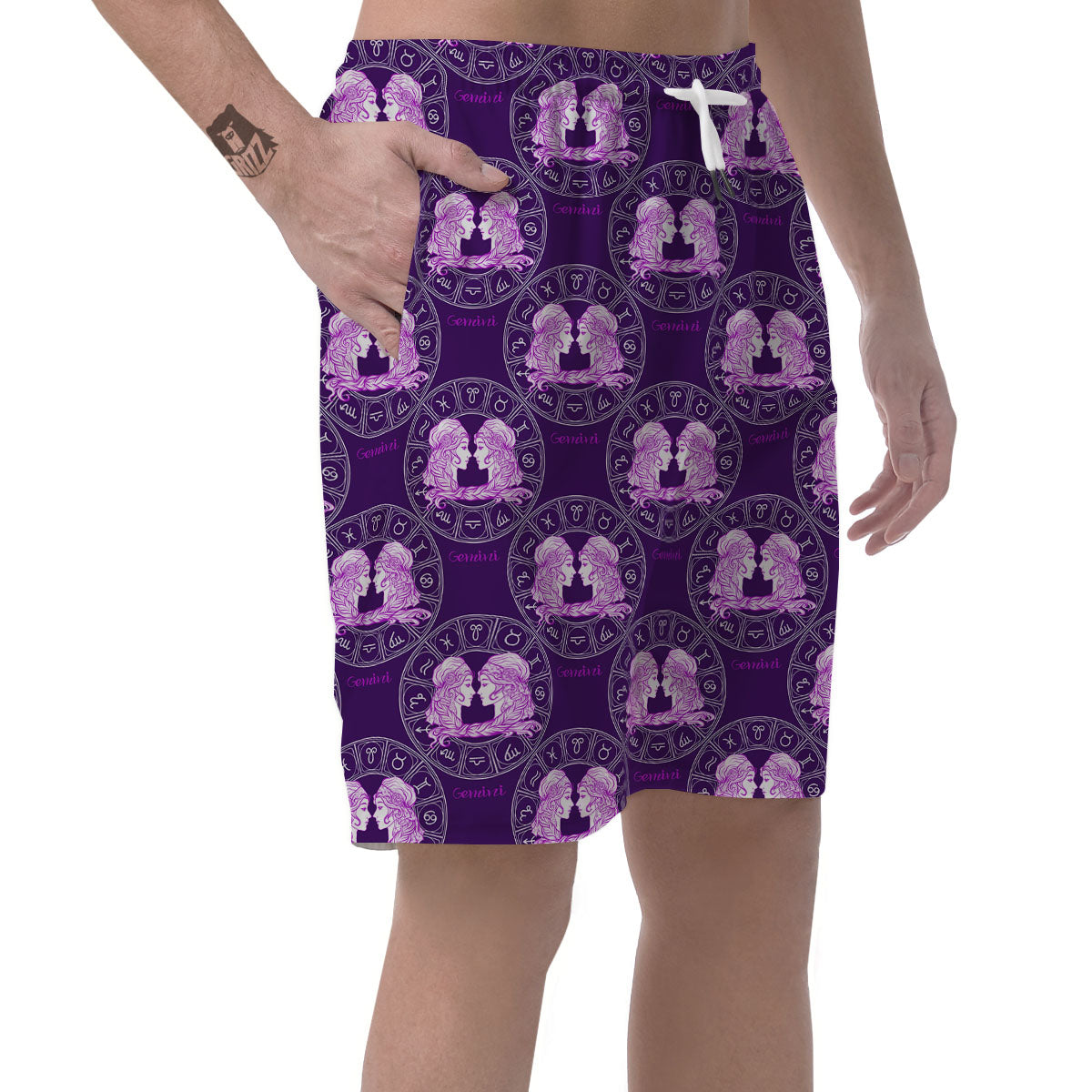 Zodiac Gemini Purple Print Pattern Men's Shorts-grizzshop