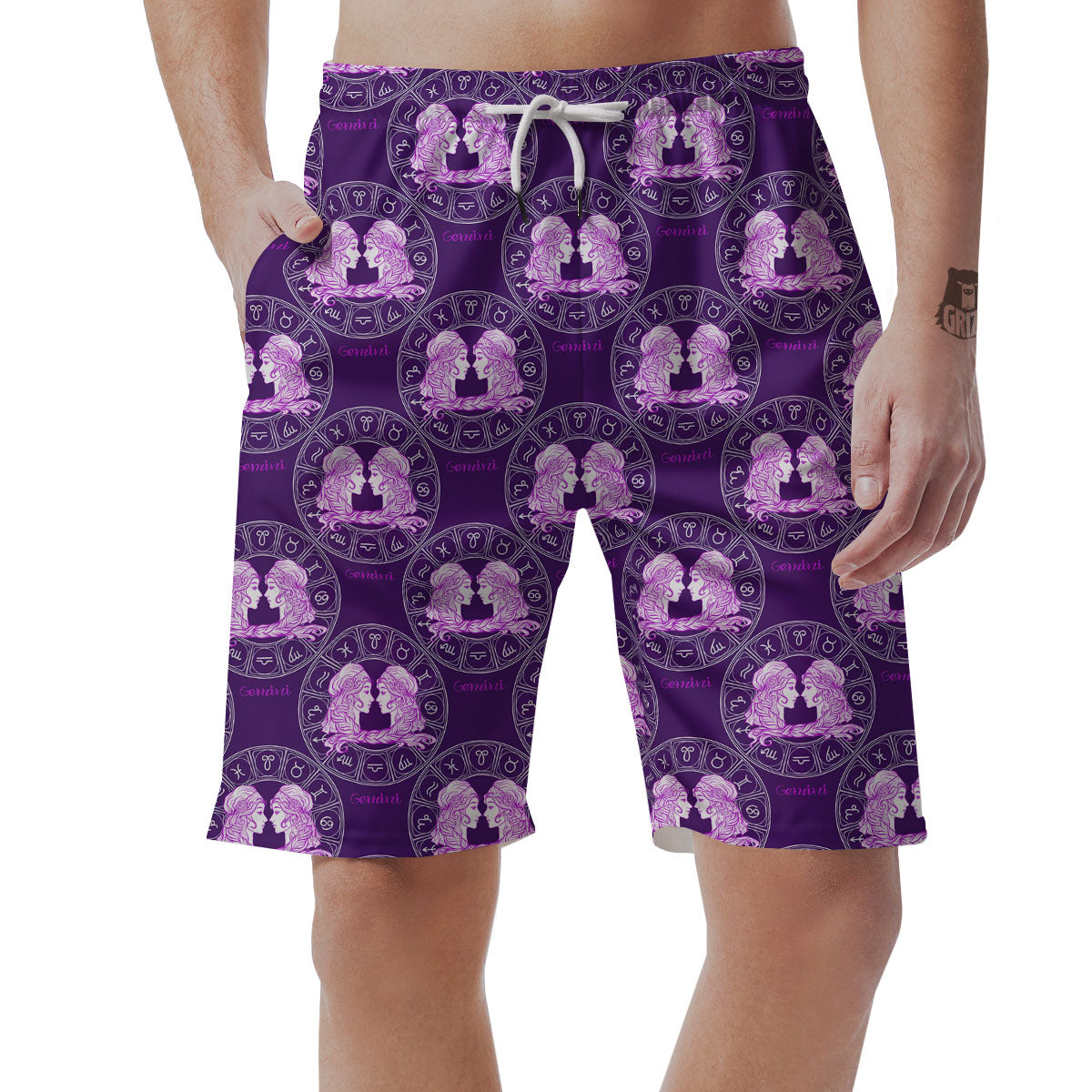 Zodiac Gemini Purple Print Pattern Men's Shorts-grizzshop