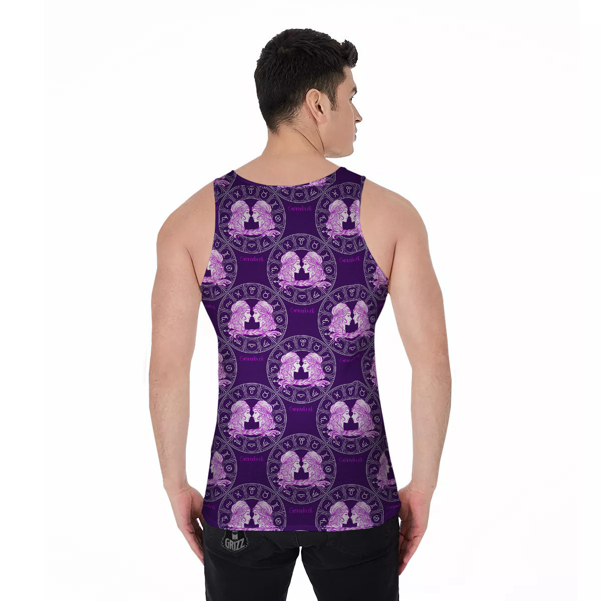 Zodiac Gemini Purple Print Pattern Men's Tank Top-grizzshop