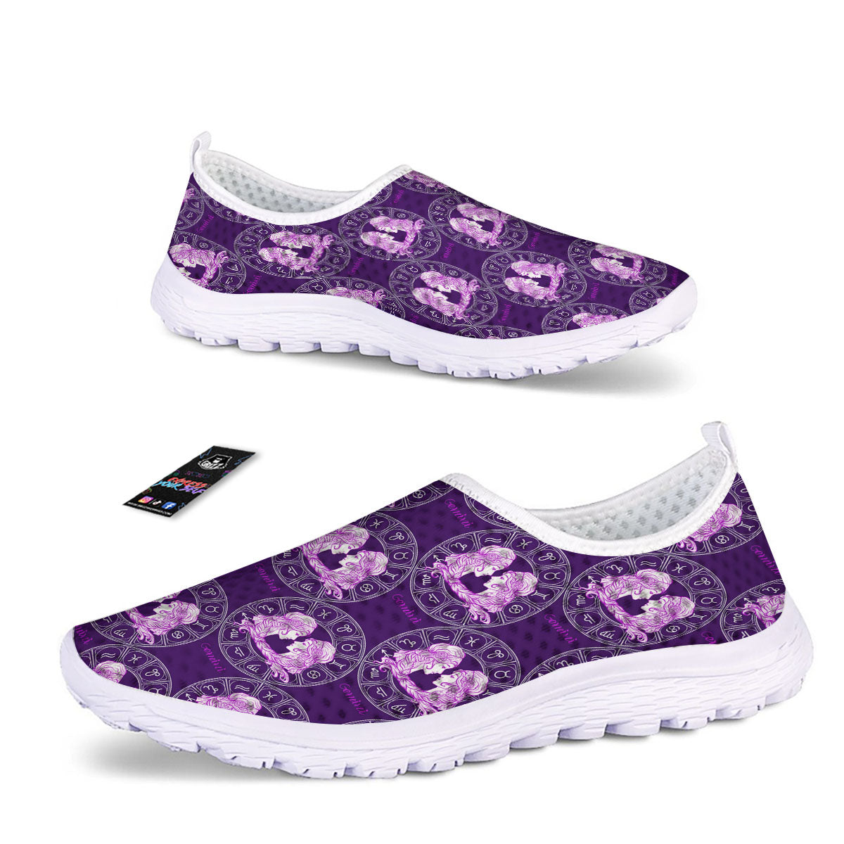 Zodiac Gemini Purple Print Pattern Nurse Shoes-grizzshop