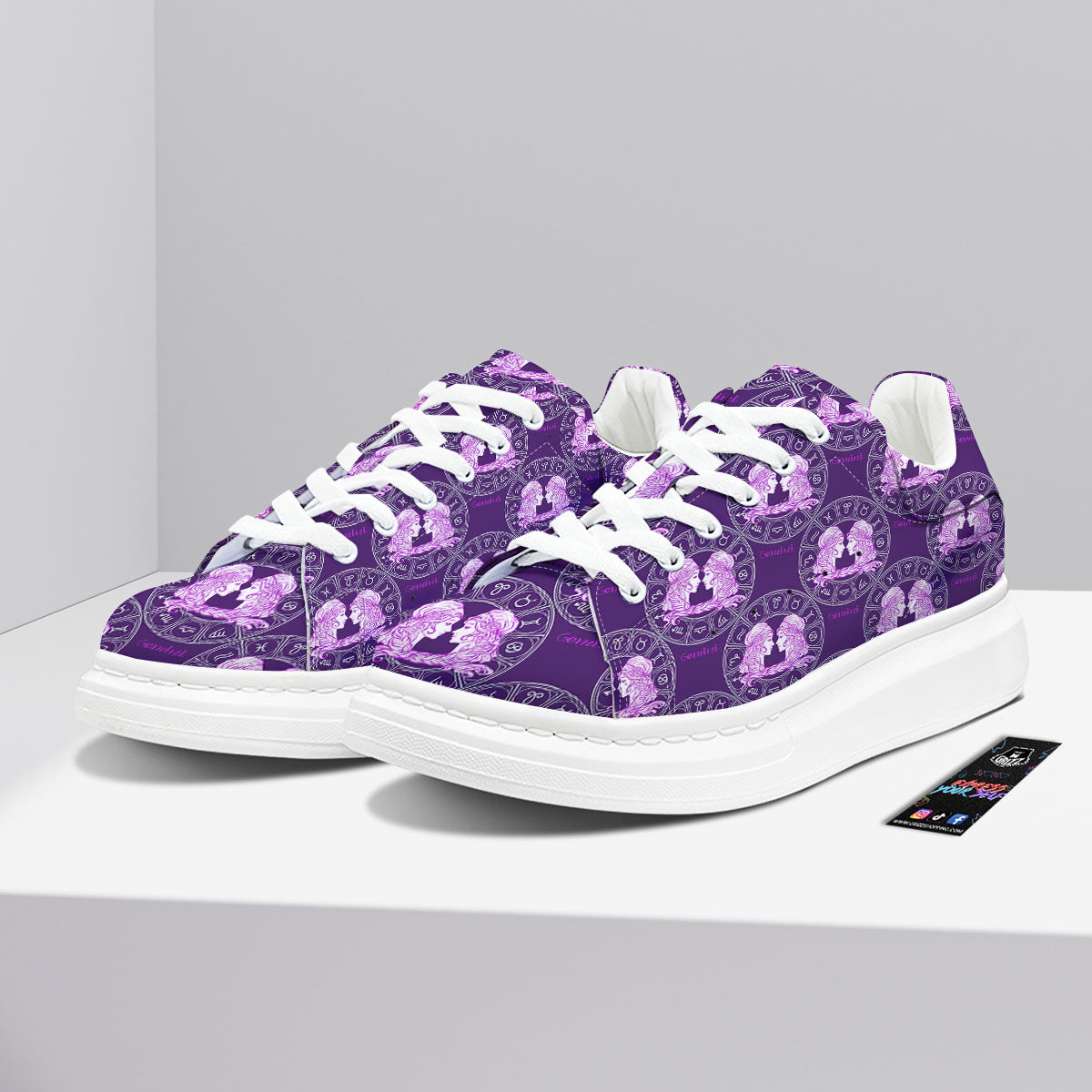 Zodiac Gemini Purple Print Pattern Platform Shoes-grizzshop