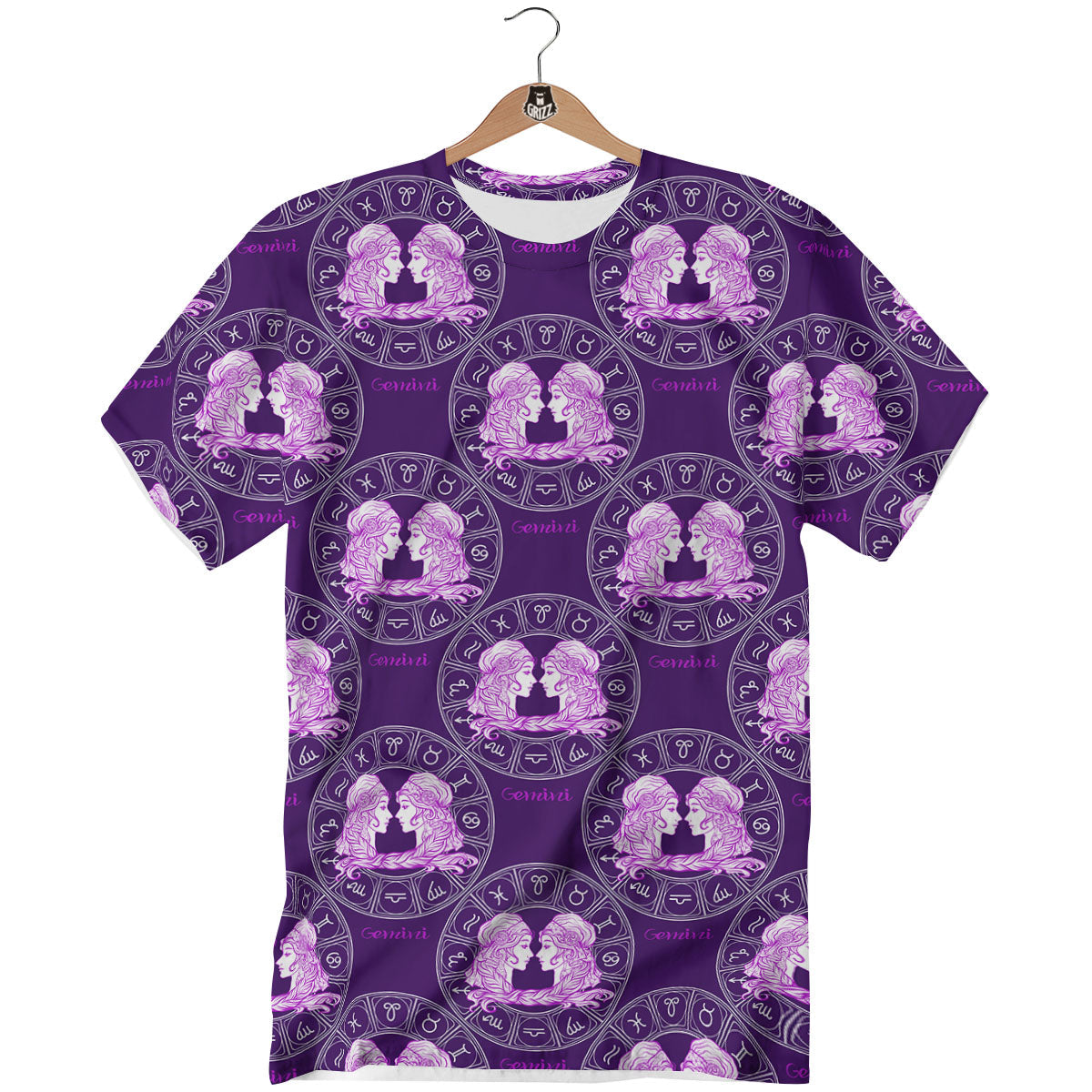 Zodiac Gemini Purple Print Pattern T-Shirt-grizzshop