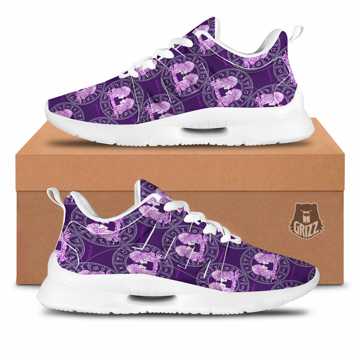 Zodiac Gemini Purple Print Pattern Tennis Shoes-grizzshop