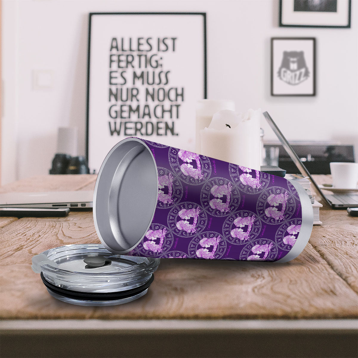 Zodiac Gemini Purple Print Pattern Tumbler-grizzshop