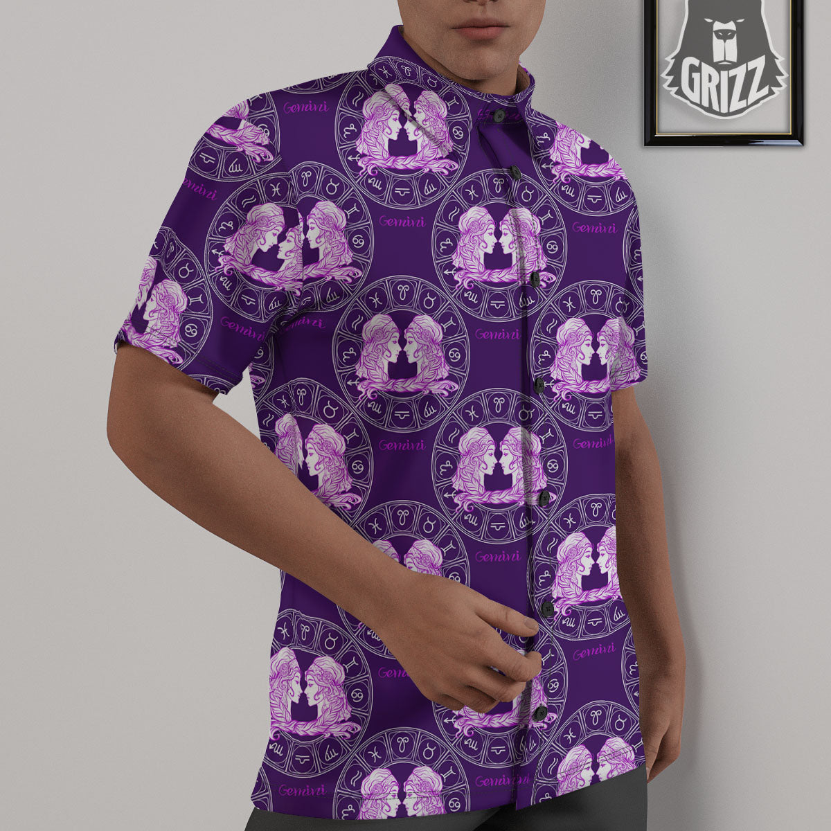 Zodiac Gemini Purple Print Pattern Untucked Shirts-grizzshop
