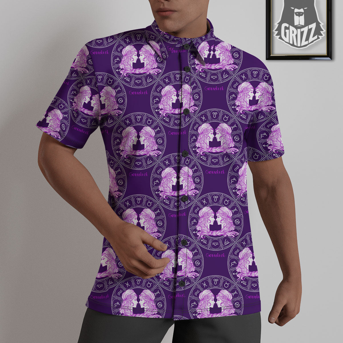 Zodiac Gemini Purple Print Pattern Untucked Shirts-grizzshop