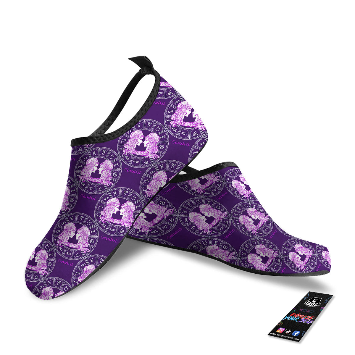 Zodiac Gemini Purple Print Pattern Water Shoes-grizzshop