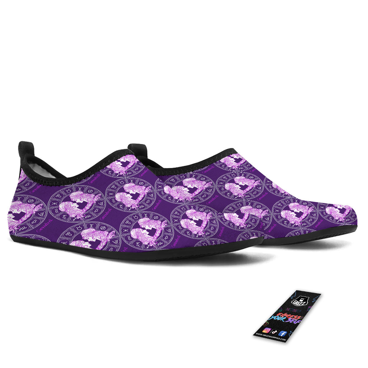 Zodiac Gemini Purple Print Pattern Water Shoes-grizzshop