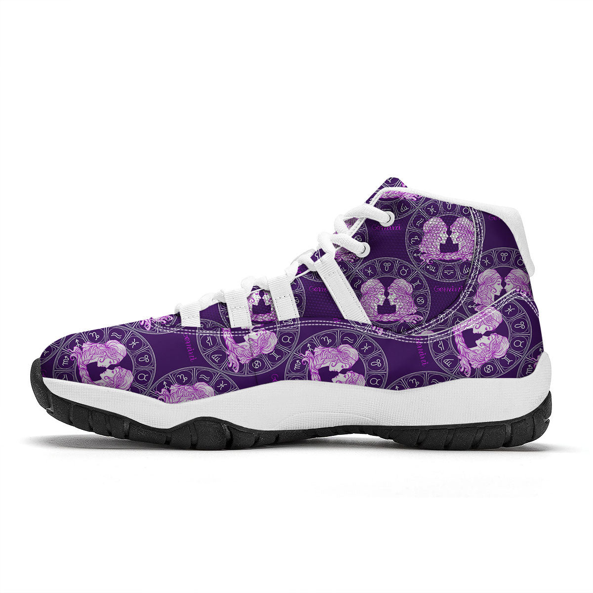Zodiac Gemini Purple Print Pattern White Bball Shoes-grizzshop